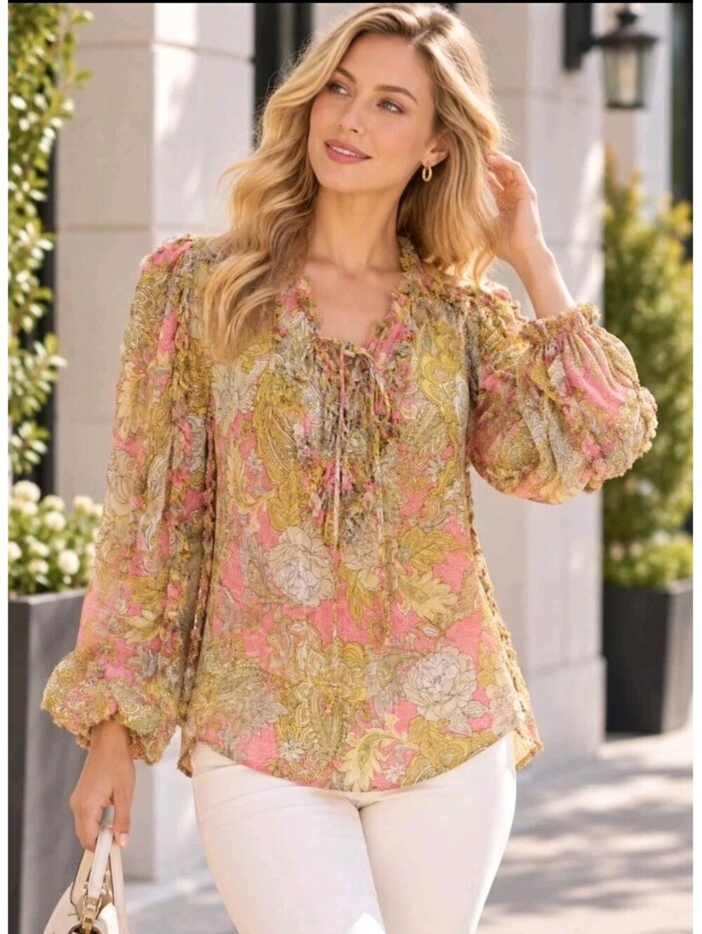 Kobi Halperin Jordyn Lace-Up Chiffon Size S Sour Lemon Multi Blouse NWT $398 #CC